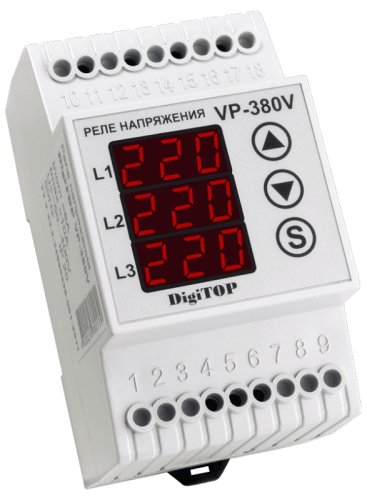 Реле напряжения трехфазное цифровое на DIN-рейку DigiTOP VP-380V 3х10А 50-400В картинка